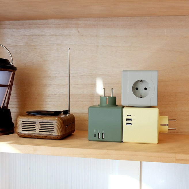 인테리어 디자인 오브제 큐브 멀티탭 3구 USB C타입, 1개, 옐로우, 1cm