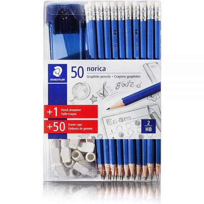스테들러 Staedtler Pencil Norica Graphite HB2 그래픽 101피스 연필 50개 + 연필깎이 1개 지우개 캡 HB, 스테들러 Staedtler Pencil Norica G