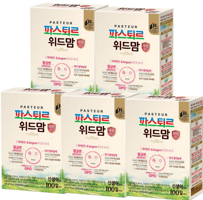 파스퇴르 유아용 위드맘 제왕 100일 스틱분유 140g, 10개입, 5개