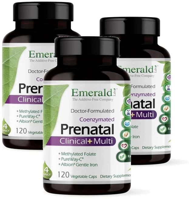 에메랄드랩 프레나탈 데일리 멀티비타민 코엔자임 엽산 젠틀 철분 캡슐 Emerald Labs Prenatal Multivitamins, 120정, 3개 - 쿠팡