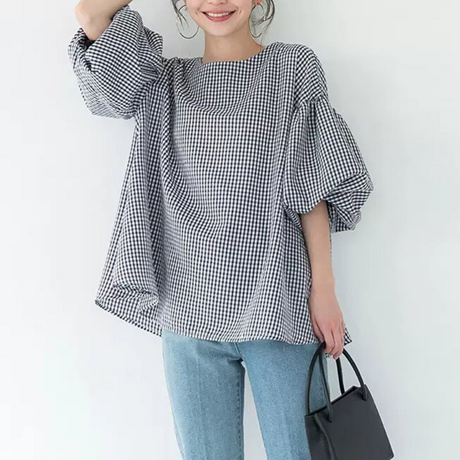 UPPERCUT 여성 퍼프소매티셔츠 루즈핏 퍼프 블라우스 빅사이즈 반팔 블라우스 이지웨어 홈웨어 여름 임부복