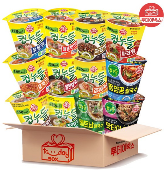 투데이박스 컵누들세트 소컵 12종 각 1개 마라 짜장 로제 매콤 우동 찜닭 쌀국수 QC02