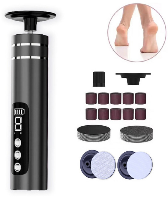 wrikri 나노 글라스 헤드 전동 발 각질 제거기, 블랙