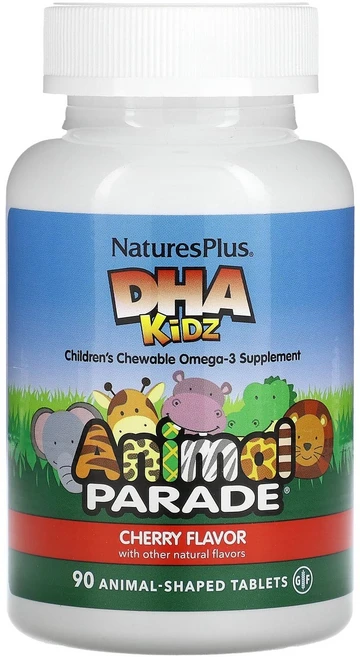 NaturesPlus 애니멀 퍼레이드 DHA 어린이용 츄어블 체리 맛 90정, 1개 - 쿠팡