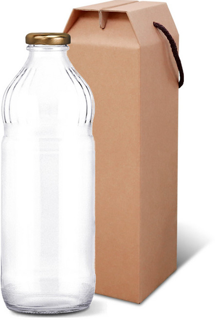 유리병 유리주스병 1000ml 입구좁은형+선물상자 세트구성, 유리주스병 1000+고급형 주스 대, 철캡 화이트 1P, 1개