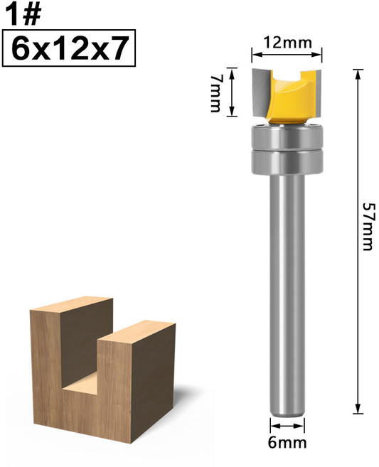 3날 생크 6MM 트리머 자루직경 엣지베어링 목공비트, 7mm, 1개