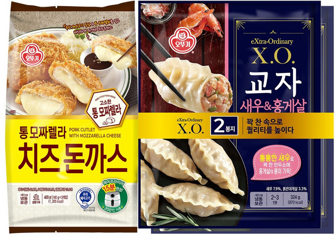 오뚜기 통 모짜렐라 치즈돈까스 420g+XO교자새우&홍게살 (324gx2), 1세트, 1.068kg