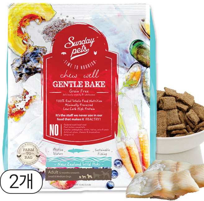 젠틀베이크 호키 강아지 오븐베이크 LID 그레인프리 사료, 흰살생선, 1.3kg, 2개