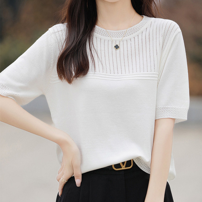 데일로엔 여성 여름 얇은 니트 반팔티