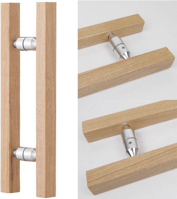 무드체인지 오크목 사각 H자 강화도어 유리문 손잡이 센터200mm, 1세트