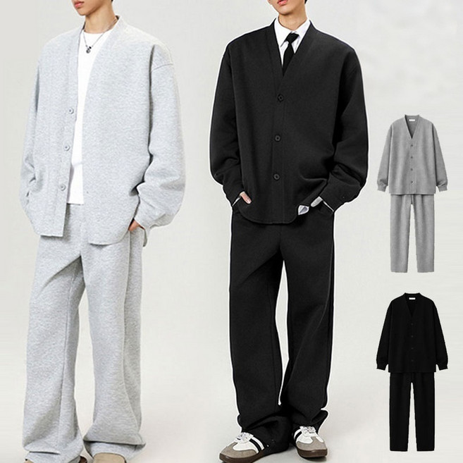 【140kg까지 착용 가능】빅사이즈 남성 캐주얼 세트 남성 캐주얼세트 봄 가을용 이지 오버 슈트