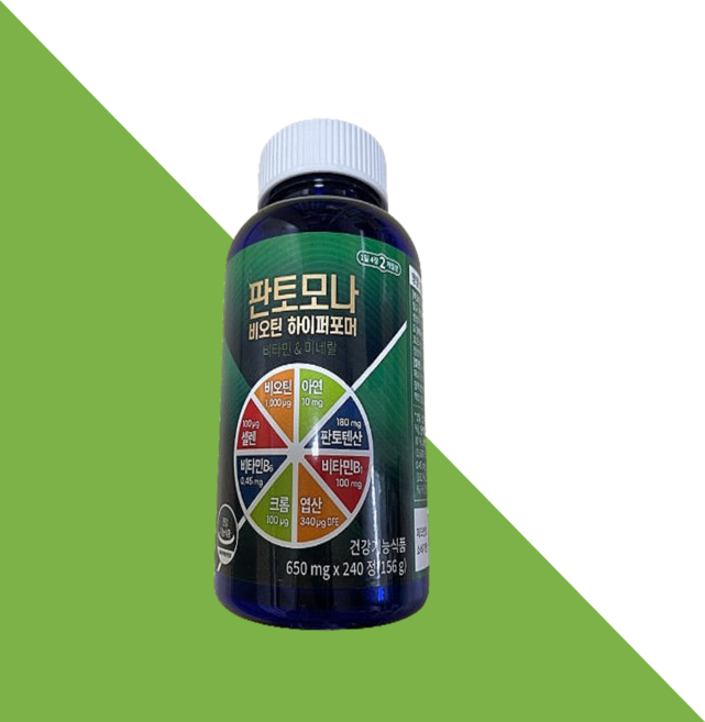 판토모나 비오틴 하이퍼포머 650mg 셀렌 비타민 b6 b1 C 비오틴 아연 판토텐산 엽산 L 시스틴 건조맥주 효모 유산균 혼합분말 생선콜라겐 히알루론산, 240정