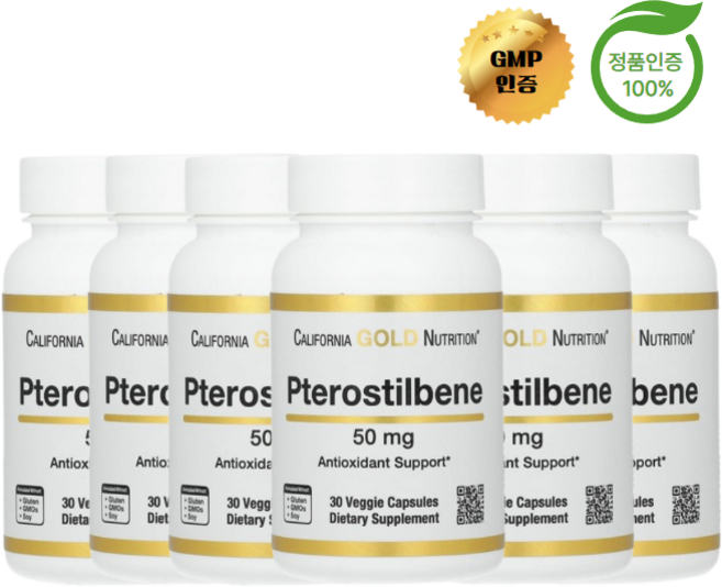 3+3 캘리포니아 골드 뉴트리션 프테로스틸벤 50mg 30정, 6개