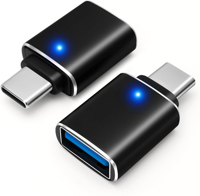 타입C to USB-A 어댑터 USB C 수-USB 3.0 암 고속 데이터 전송 및 인터페이스 변환 충전/OTG 지원, 2개, 블랙, 3cm