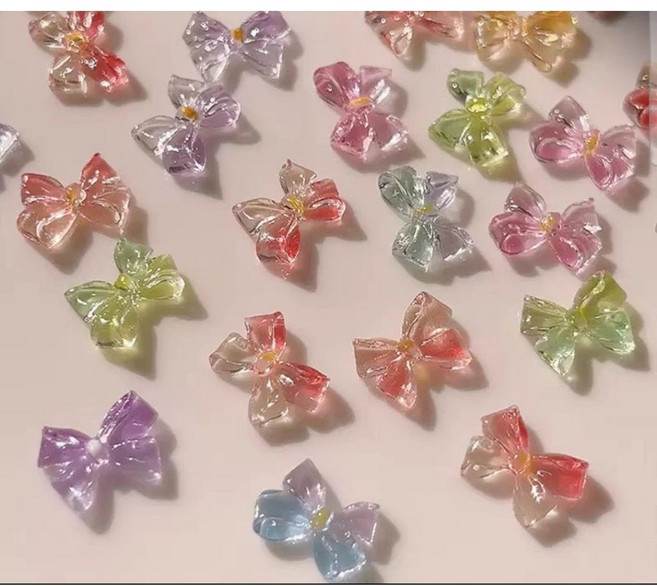 漸變水晶蝴蝶結 糖果透色蝴蝶結 領結 混色 美甲飾品, 1個, 漸變水晶蝴蝶結 混色 50入,1