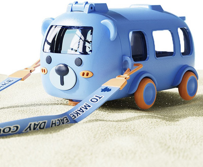 무이무이 귀여운 미니버스 어깨끈 원터치 키즈물병, 블루, 1개, 500ml