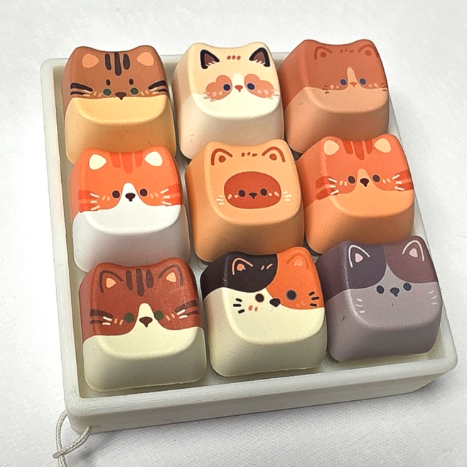 이지픽 귀여운 고양이 키보드 키캡 키링 청축, 1개, 9구 고양이