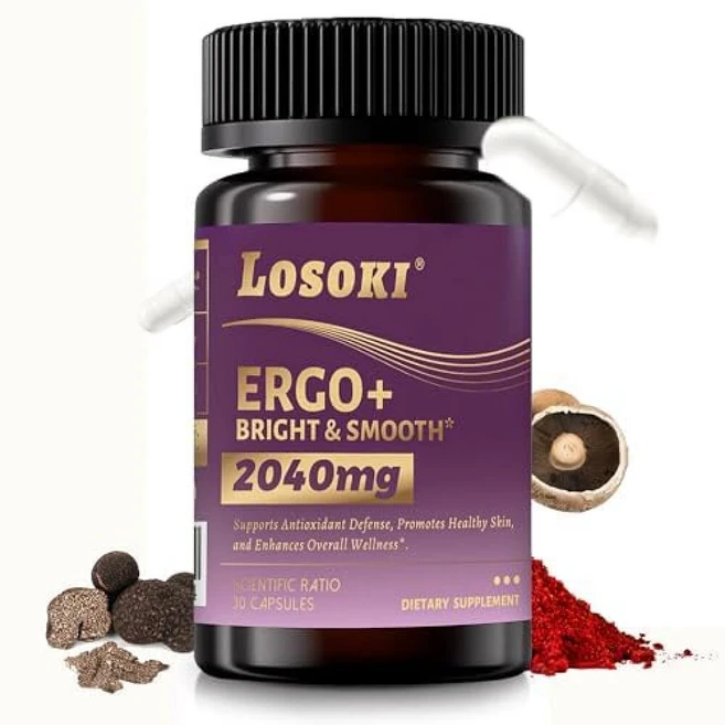 Losoki 에르고티오네인 보충제 – Ergo+ 2040mg 스페르미딘 아스타잔틴 및 블랙 트러플 포함 - 단단하고 수분을 공급하는 피부 모발 손톱 지원 안티에이징 30캡슐, Losoki 에르고티오네인 보충제 – Ergo+ 204, 1개 - 쿠팡