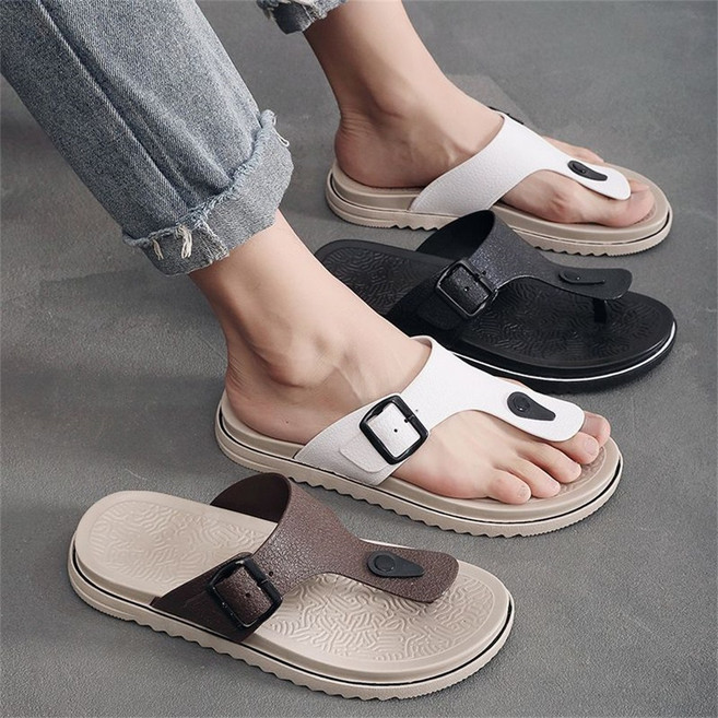 besteffie 남성 여름 슬리퍼 인조 가죽 버클 디자인 캐주얼 미끄럼 방지 K57