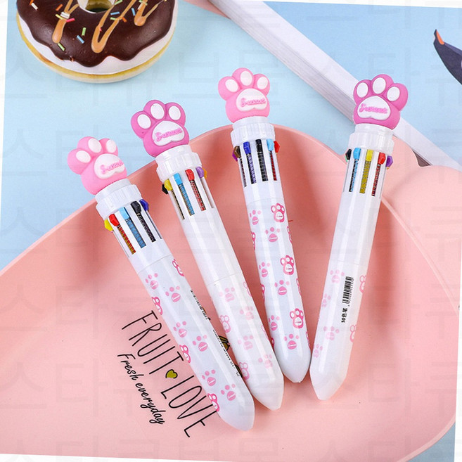 귀여운 피규어 인형 멀티펜 캐릭터 푸시펜 다용도 선물용 10색 볼펜, 고양이발랜덤
