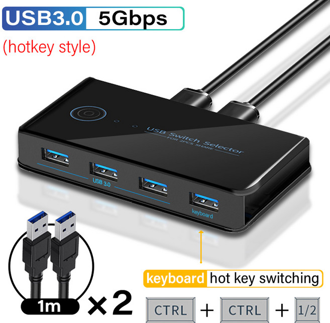 키보드 마우스 프린터 노트북용 USB 공유 스위치 어댑터 3.0 2.0 스위처 KVM 허브 스플리터 2 PC 4 장, 03 NE와트 USB 3.0, 1개