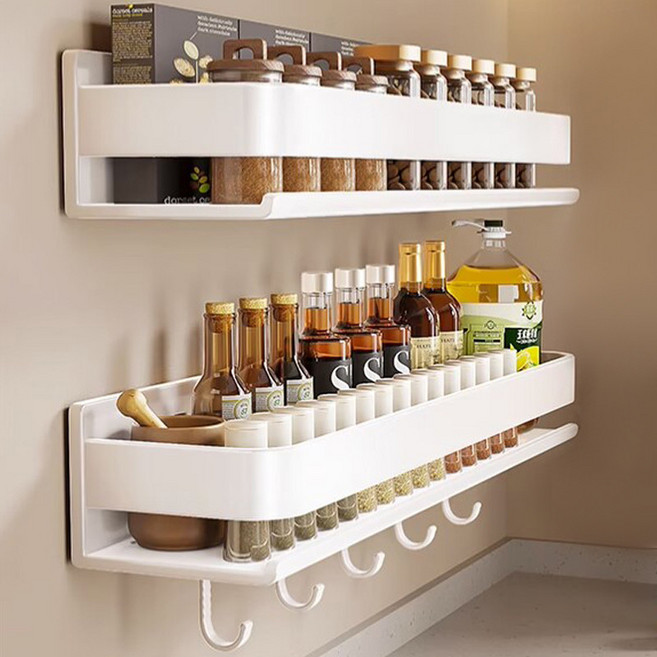무타공 벽걸이 수납선반 초간편설치 욕실 화장실 주방 다용도 정리대 병 캔 수납 강력내하중 녹슬지않는 오염방지, 1단, 1단 40cm 업그레이드 후크 포함