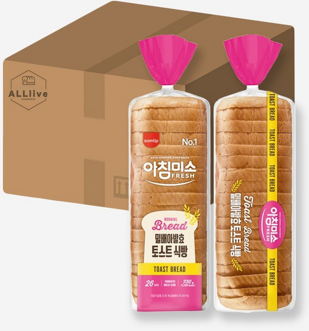 삼립 간식 아침미소 밀배아 발효 토스트 식빵, 4개, 730g