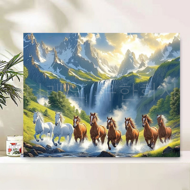 티레오 보석십자수 캔버스형 재물십자수 50x40cm 원형비즈 DIY키트 3D 대형 선물용 풍수 인테리어 취미생활추천, 1개, 팔마도 말