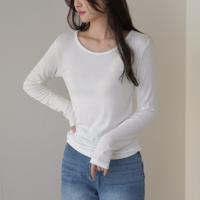 데일리앤 버니츠 국내생산 부드러운 레이온 스판 이너 무지 긴팔 여성 기본티