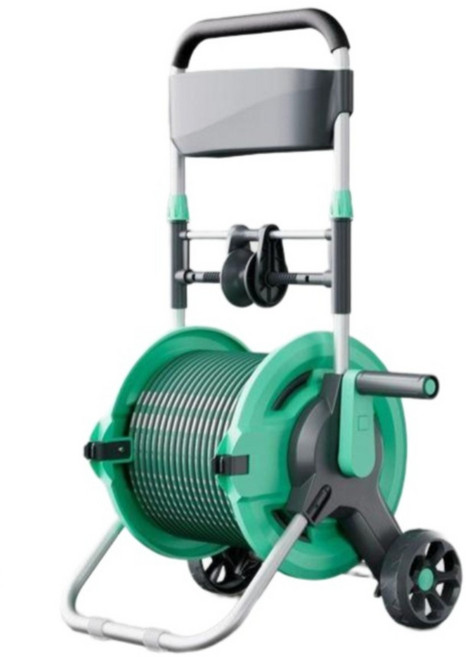 이동식 릴호스 50m 정원 농장 베란다 카트 트롤리 옥상 대형 워터호스, 바퀴확장형  50m+고압 물총