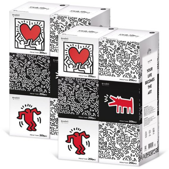 한예지 키스해링 ORIGINAL 천연펄프 미용티슈 250매 6입 2팩 프리미엄 화장지, 2개