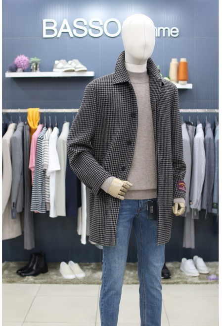 바쏘옴므 맥코트 WY4CJ21ABR 브라운 체크 울캐시미어 반코트