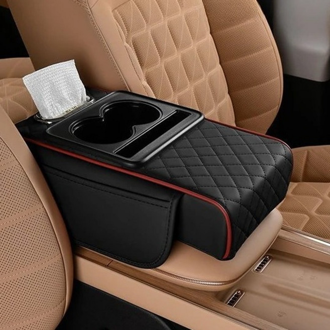 장거리운전필수 팔거치대 운전석팔거치대 팔걸이 컵홀더 콘솔박스 콘솔쿠션 차량용 피로완화, 1개, 블랙레드