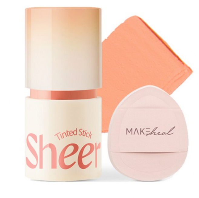 메이크힐 틴티드 쉬어 스틱 6g + 핑거퍼프 세트, 1개, 05 Sheer Persimmon 쉬어퍼시몬