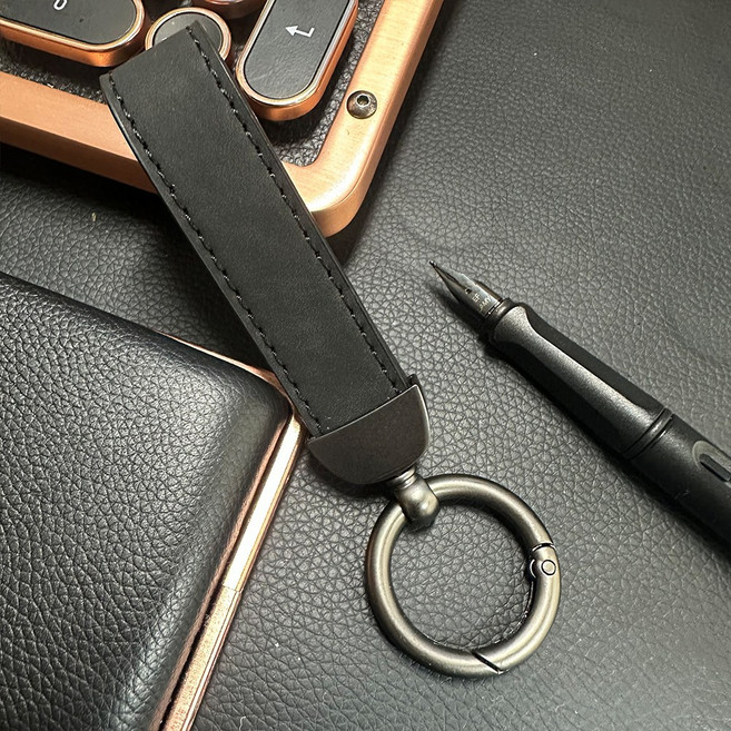 심플 프리미엄 스웨이드 가죽 키링 키홀더, 블랙