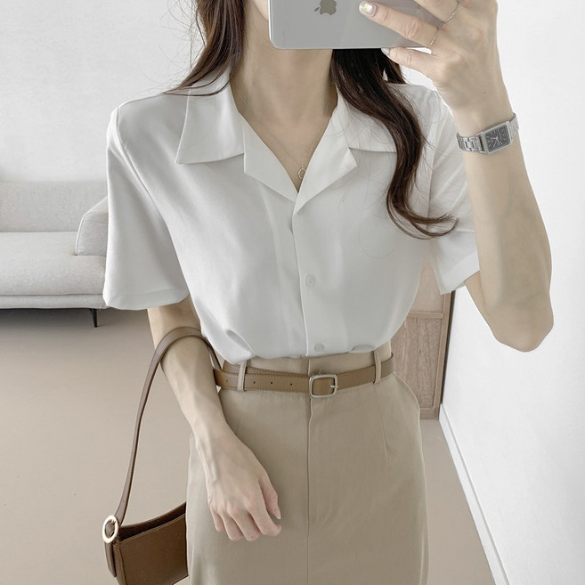 유라타임 썸머 찰랑 카라 반팔 셔츠 블라우스
