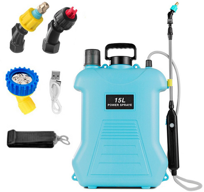 JSMiT 농약분무기 15리터 동력 충전식 고압 세차 압축 전동 충전 자동 전기 살포기 [국내 배송], 파란색15L, 1세트
