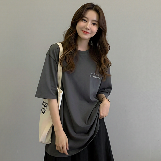 데일로엔 여성 여름 오버핏 미니 레터링 데일리 반팔 티셔츠