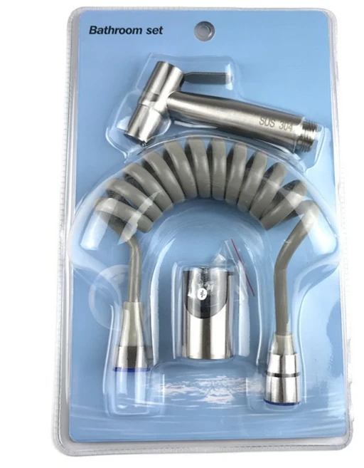 304 스테인레스 스틸 비데 스프레이 건 블리스 터 세트 화장실 동반자 스프레이 건 부스터 워터 건 플러셔, 01 실버