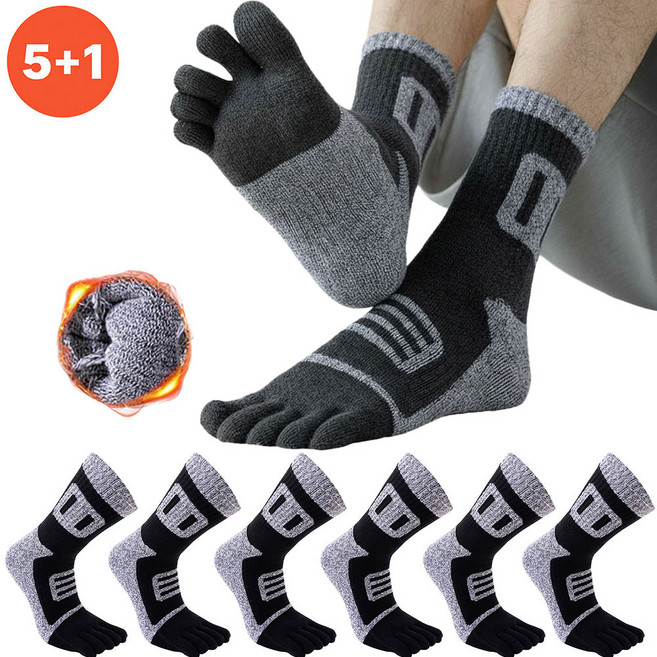 5+1 코지레이스 남자 기능성 스포츠 등산 발가락양말 러닝 무좀 중목 양말, 6세트, 블랙
