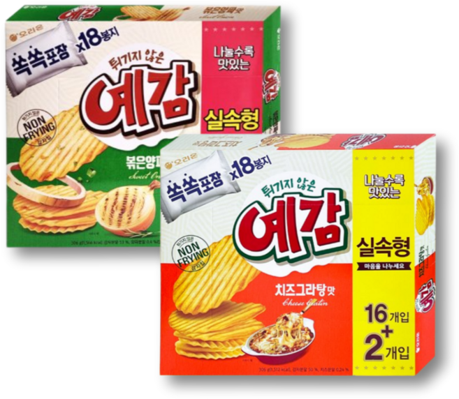 오리온 예감 볶음양파맛 306g 1개 예감 치즈그라탕맛 306g 1개 실속형 (총2개), 1세트, 612g