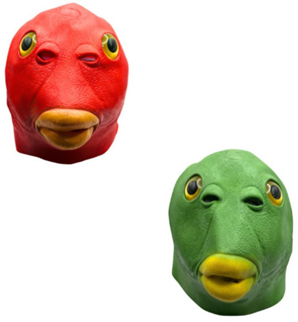 물고기 머리 가면 남녀공용 유쾌한 물고기 가면 코스튬 세트, 2개, 그린+레드