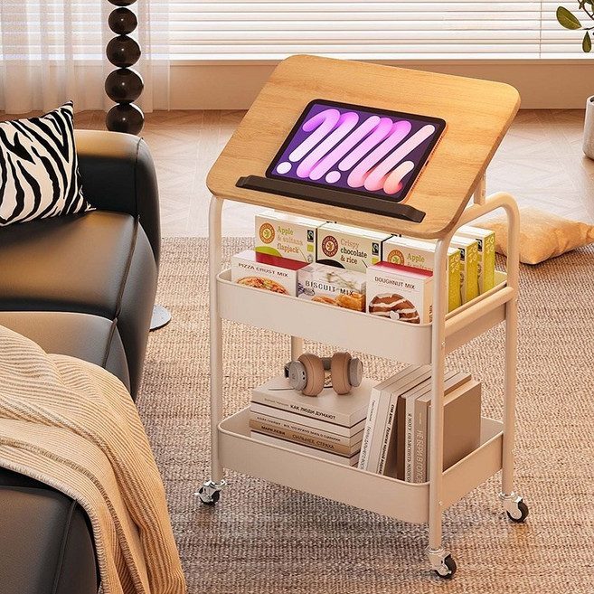 이동식 트롤리 다용도 선반형 수납 카트 패널 자유롭게 조절 가능, 3단, 흰색