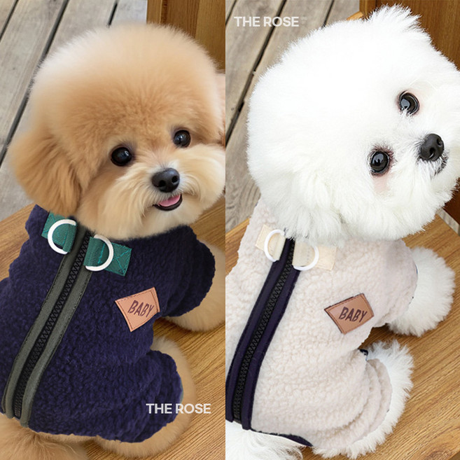 겨울 반려동물 하네스 양털 뽀글이 기모 올인원, 1개, 아이보리