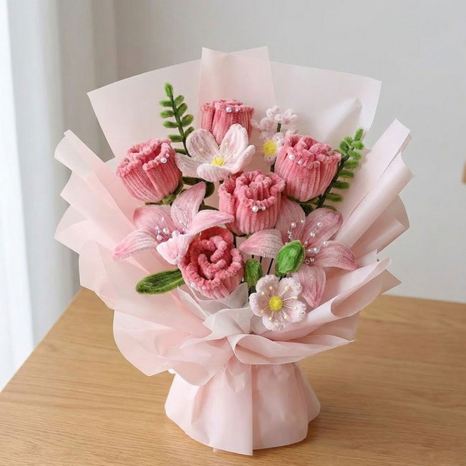 제너럴케이 모루 꽃다발 DIY 만들기 세트 장미 튤립, 혼합색상, 1세트