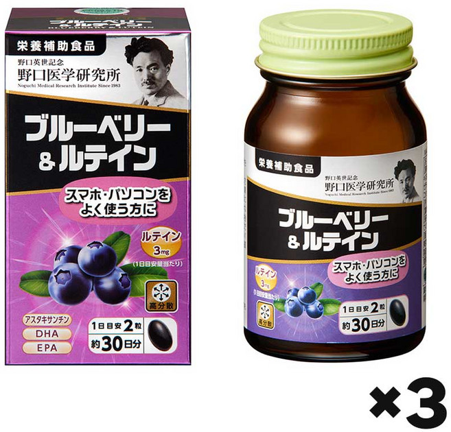일본 노구치의학 블루베리 루테인 눈건강 60정X3, 3개, 60정