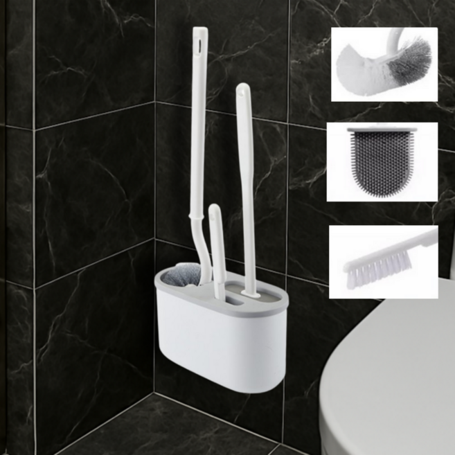 티모아리스 무타공 벽걸이형 실리콘 커브형 변기솔 세트, 그레이, 1세트