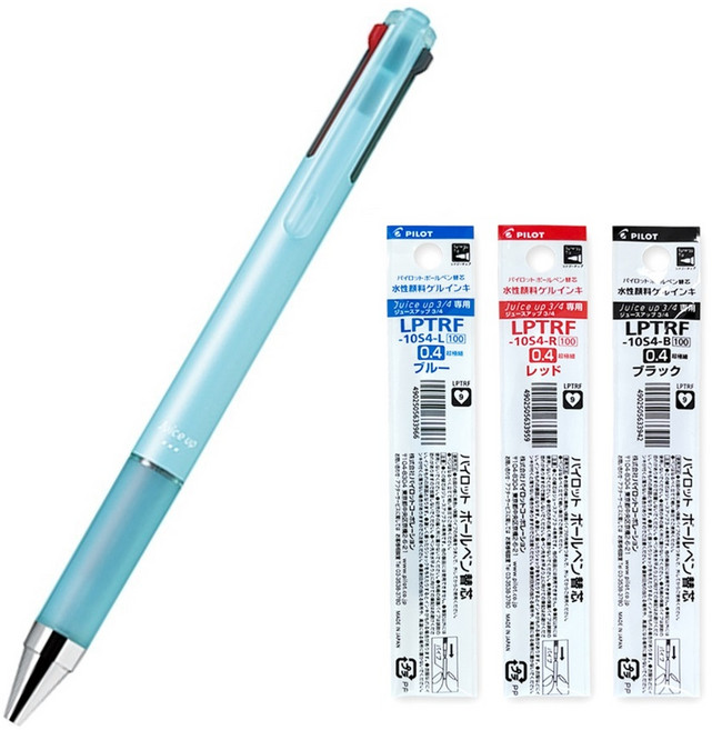 파이롯트 쥬스업 3색 볼펜 리필 묶음 세트, 3색 민트1개+리필 3개(흑1청1적1)