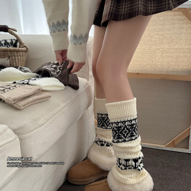 Banjiwu 여성 양말 복고 겨울 양말 커버 다리 워머 레그워머 발목 워머 무릎 위 양말 여성 종아리 양말 커버 장목 양말 중목 양말 방한 용품 1족 세트