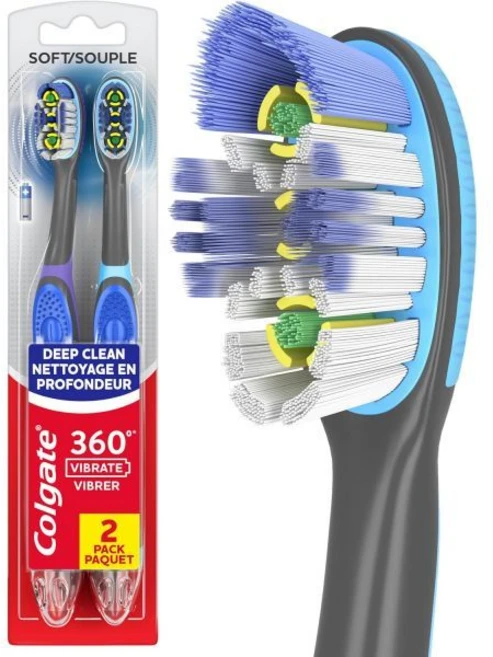 콜게이트 360 진동 딥 클린 배터리 작동 칫솔 팩 AAA 1개 포함 일회용 전동 칫솔 구강 전체 청결 2팩, 2 Count (Pack of 1) - 쿠팡